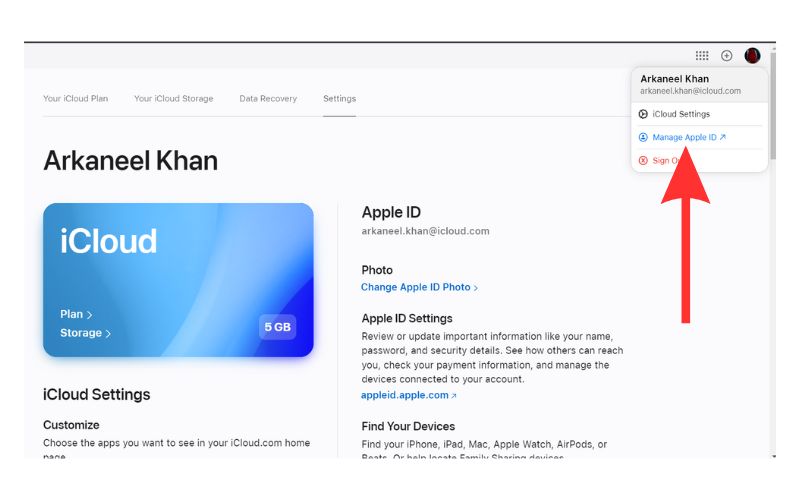 Manage Apple ID through iCloud